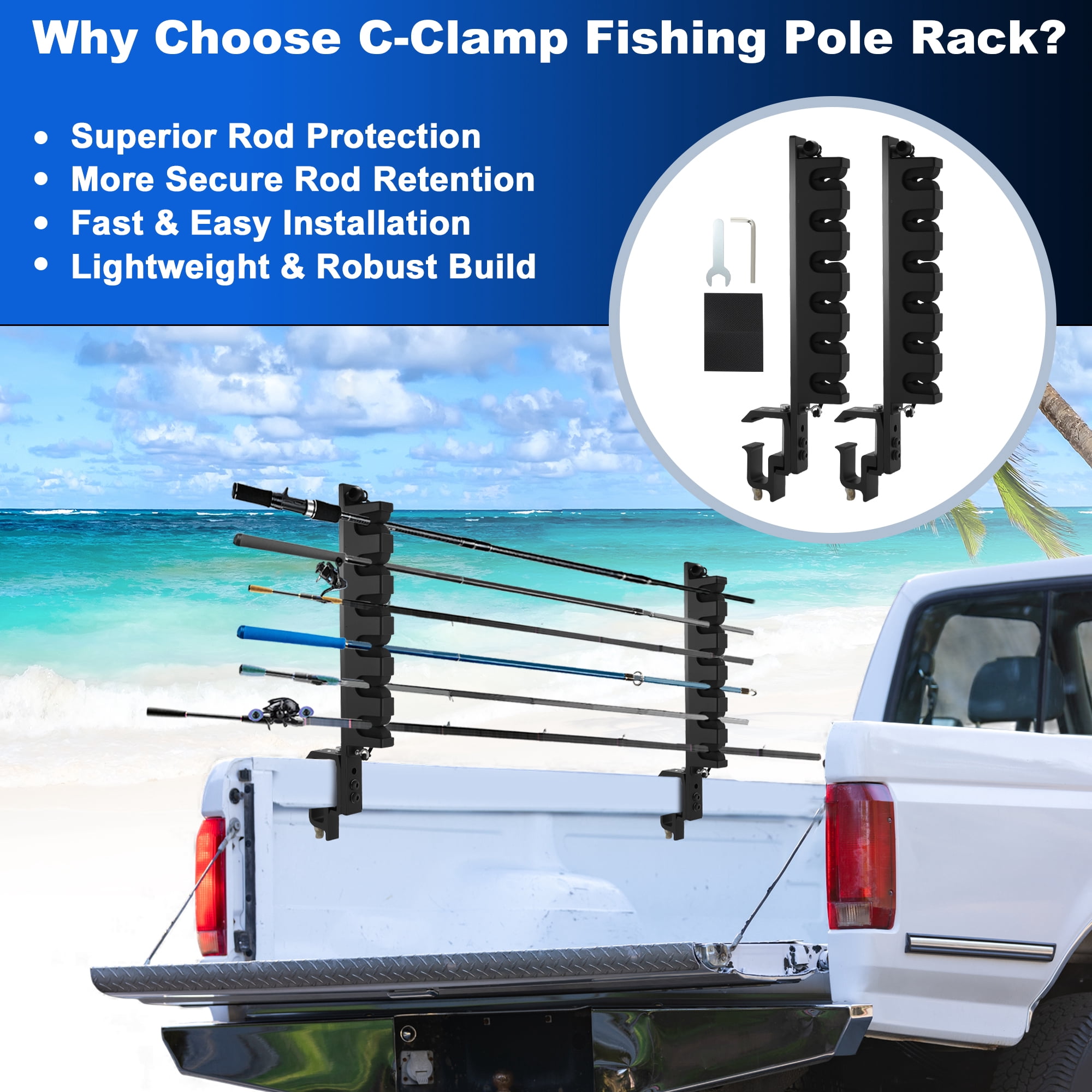 Unique Bargains Fishing Rod Holder with C-Clamp Mount Light Black