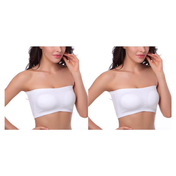 Minnieouse Sujetador inalámbrico Sujetadores sin tirantes Bandeau Accesorios Almohadillas removibles Color simple Ropa interior cómoda Vestido blanco L 2Conjunto