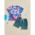 thumbnail image 3 of Baby Boys Shorts Set, Short Sleeve Letters Print T-shirt with Elastic Waist Shorts Summer Outfit for 4th of July, 3 of 10