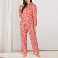 thumbnail image 2 of Balery Red Pretty Flowers Conjunto de Pijama con Estampado para Mujer, Conjunto de Dos Piezas con Manga Larga, Ropa de Dormir Suave con Bolsillos, Pijamas Cómodos-Small, 2 of 7