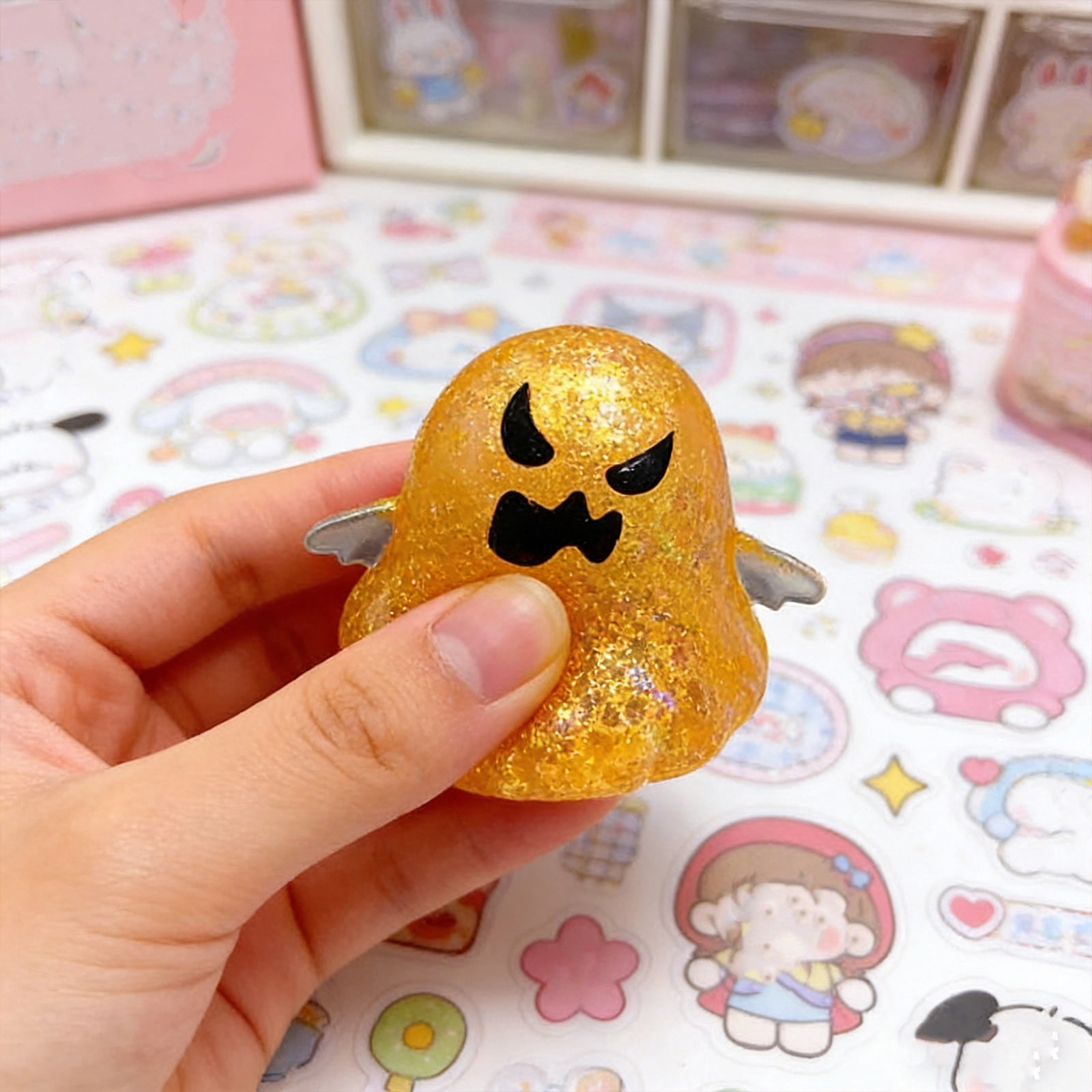 Fufafayo Ghost Sensory Ball, Stress ReliefToyFor Adults, Cute Dough Ball Stuffed Bun, Soft Decompression Dough for Anxiety, Desk Decor for Office Bedroom Living Room