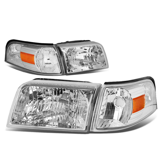 DNA Motoring HL-OH-066-CH-AM For 2006 to 2011 Mercury Grand Marquis  Headlight Chrome Housing Amber Corner Headlamp 07 08 09 10 Left + Right