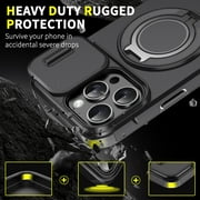 ShellTech Shockproof Case for iPhone 16 Pro Max Case, Slide Camera Lens Cover Protective Shell with Ring Stand Slim Case,Black