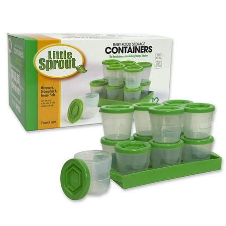 Little Sprout Baby Food Storage Containers with Write What You Want Lids (12 Pk) - 2oz Reusable Leak Proof Plastic Jars & Tray- Freezer, Microwave & Dishwasher Safe- BPA/PVC Free