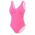 thumbnail image 3 of ZQUUVOU Women's One Piece Tankini Solid Color Swimsuit Backless Swimsuit (Hot Pink,M), 3 of 5