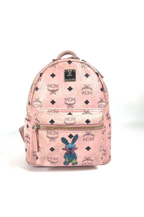 Pre-Owned MCM Visetos Logo Backpack Leather Women's Pink