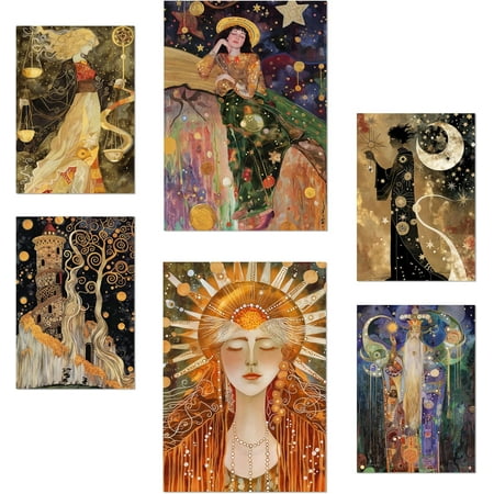 Canvas Poster Unframed Set of 6 Tarocchi Arcani Cartomanzia Posters with Design Illustrations to Decorate The Walls of Your Home. Rooms, Office, Shop and Shop, A3 and A4 Frameless