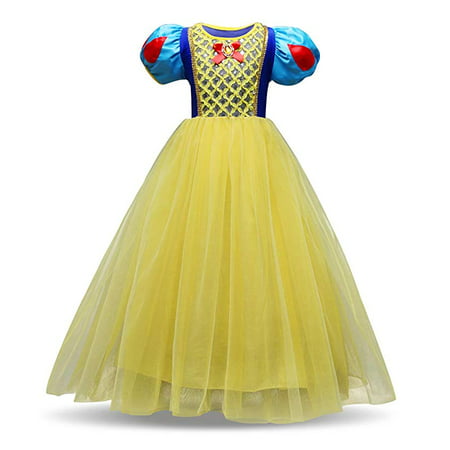 Girls Princess Snow White Dress Up Costumes w/Headband Halloween Fancy