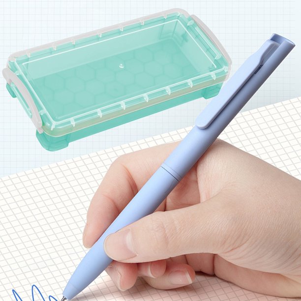 Estuche organizador de plástico transparente para lápices, de gran capacidad, con cierre hermético, apilable, ideal para guardar bolígrafos, marcadores y otros artículos de oficina.