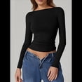 thumbnail image 4 of Camisa de Larga con Cuello Redondo para Mujer, Básica, con Doble Forro y Fruncido Lateral, para Salir Negro XL, 4 of 7