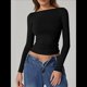 thumbnail image 4 of Camisa de Larga con Cuello Redondo para Mujer, Básica, con Doble Forro y Fruncido Lateral, para Salir Negro M, 4 of 7
