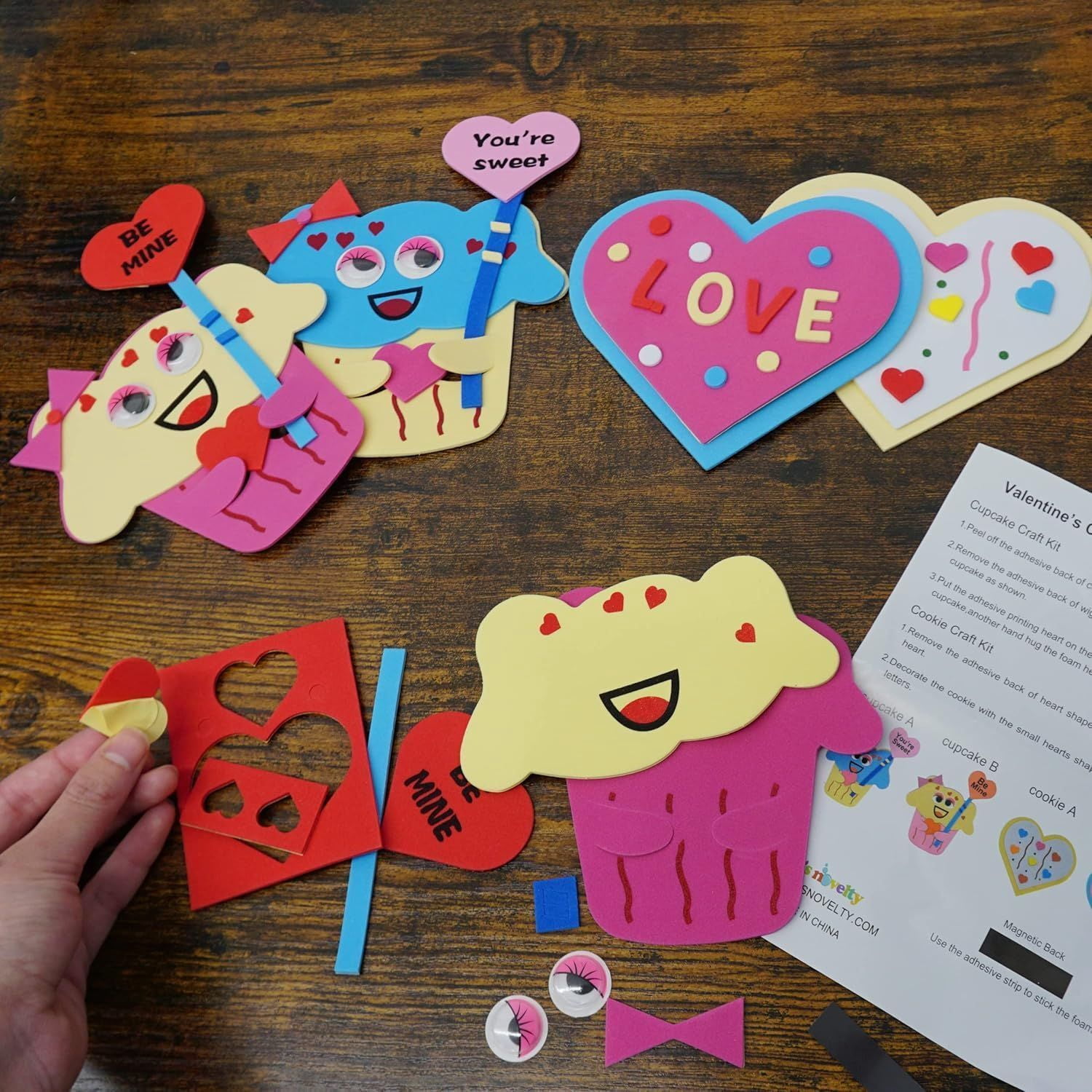 4E's Novelty Valentine Foam Cupcake & Heart Craft Kit for Kids, Makes 12, Self-Adhesive Magnet Crafts