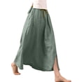 thumbnail image 5 of Cotton Linen Maxi Skirt, High Waisted Flowy Long Skirt with Side Slit, Casual Elastic Waist Drawstring Midi Skirt, Solid Color, 5 of 5