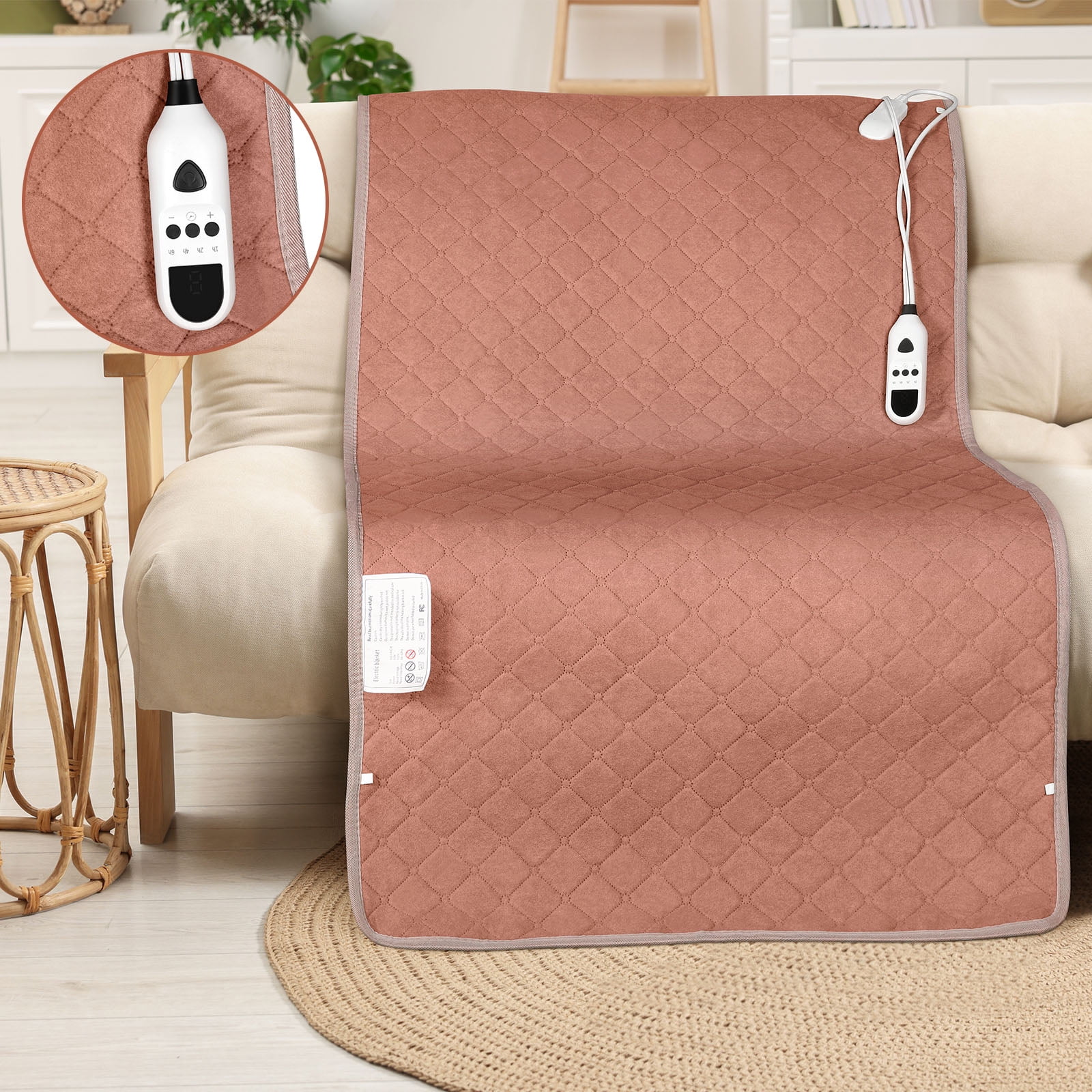 Electric Heating Blanket 63x31.5in Soft Flannel Heated Blanket with 9 Temperature Settings & 4 Timer ETL Certified Machine Washable for Bed Sofa OfficeBrown