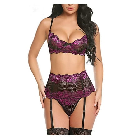 

cuitcosohg Plus Size Underwear Sexy Garter Belts Bra and Panty Women Split Underwear Three Piece Lingerie Sets Polyester Night Dress for Women Sleepwear