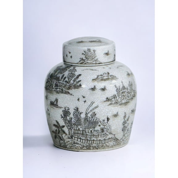 AA Importing AAI 9" Ginger Jar, Chinoiserie Design, Brown