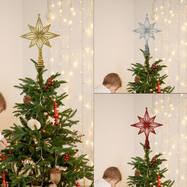 mfyjkho Estrella octogonal de plástico en polvo para árbol de Navidad con cordón para decoración, 1 pieza