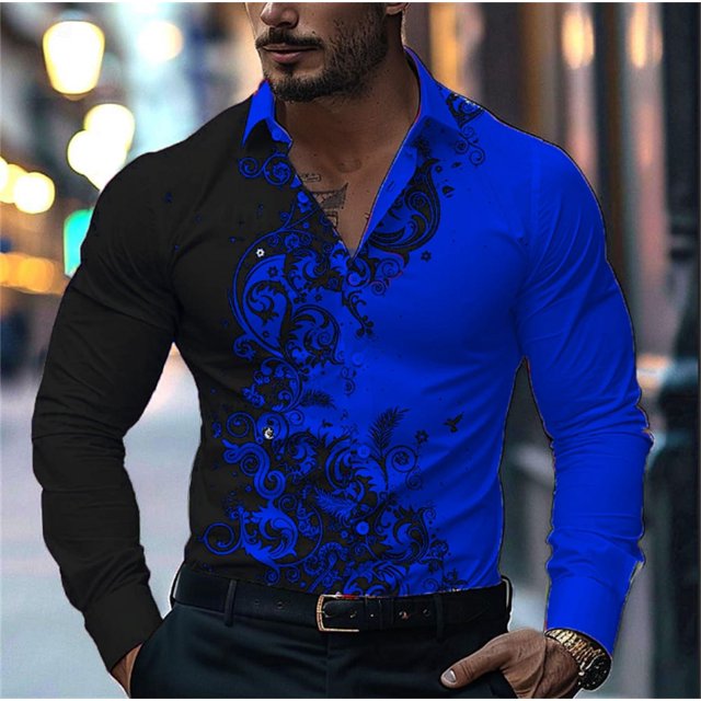 Camisa estampada con empalme degradado para hombre, camisa informal de negocios, camisa de solapa de manga larga, camisa de fiesta social de moda, 9 colores