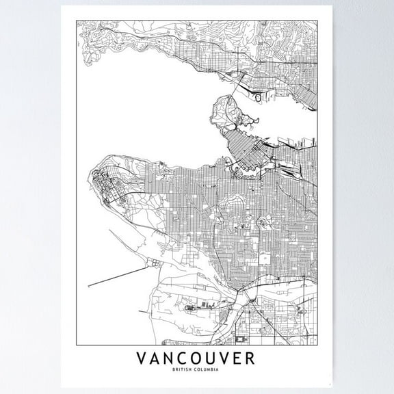 POSTER Vancouver White Map Poster UNFRAMED, 12x18