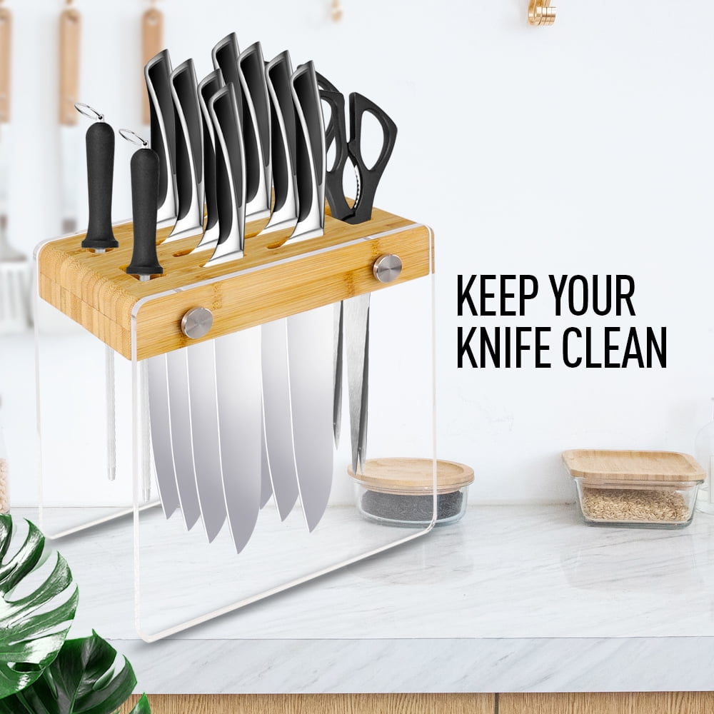 Universal Knife Block without Knives and Utensil Holder for Countertop,  Matoyo 2-in-1 Stainless Steel Kitchen Knife Holder for Kitchen Counter