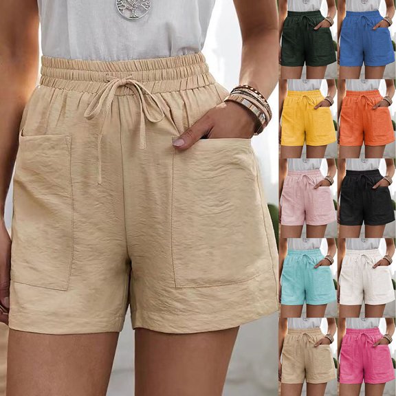 QLEICOM Womens Athletic Shorts, Plus Size Shorts, Loose Wide Leg Pants High Waist Straight Pants Casual Cotton Linen Shorts Yoga Shorts, Running Shorts, Comfy Beach Shorts, Cycling Shorts Beige XXXL