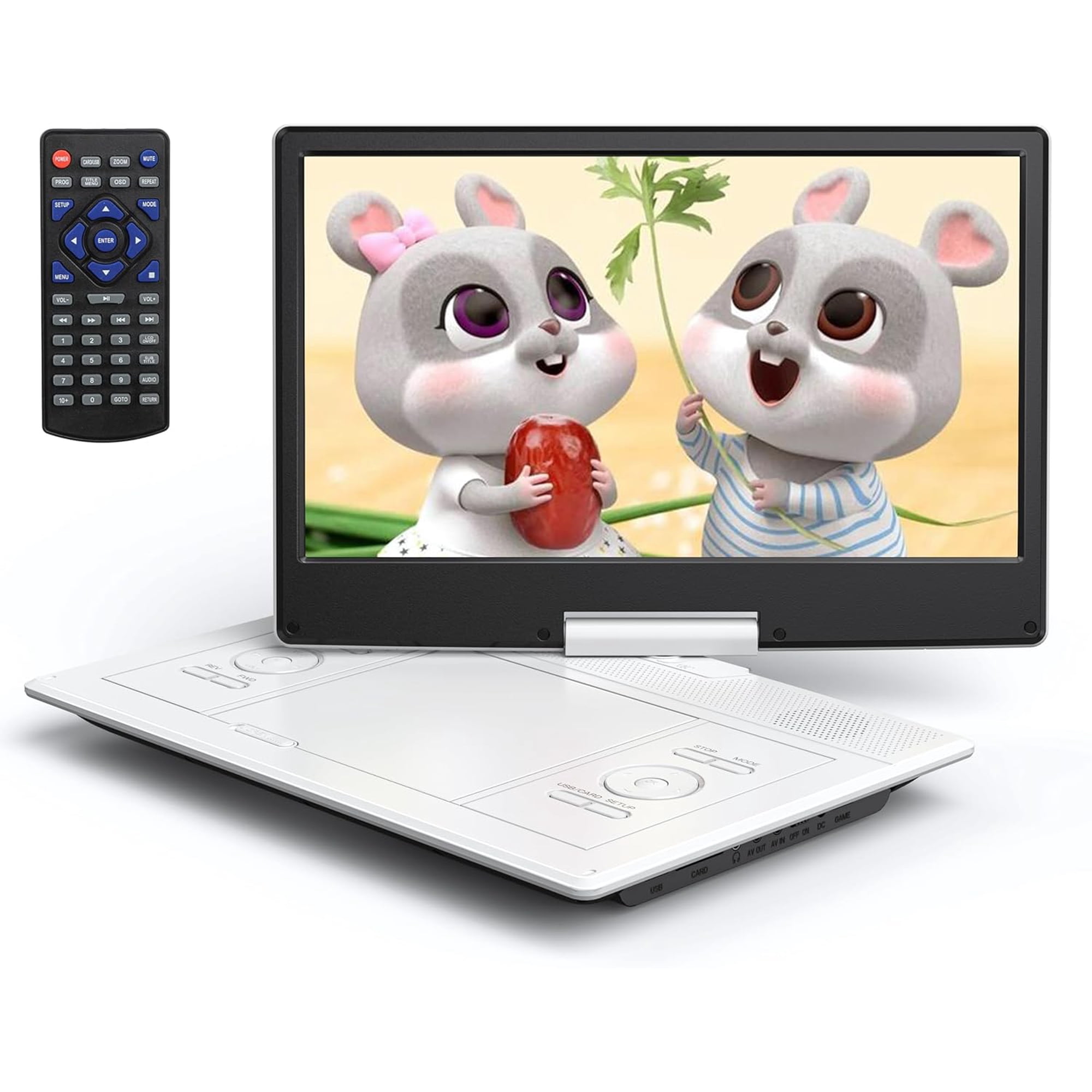 CocoBear 12.5" Portable DVD Player with 10.5" HD Swivel Screen for Car and Kids, Built-in Battery, Earphone/AV-in/AV-Out/USB/SD Card/TV Sync and VCD/MPG/JPEG Formats(Not Support Blu-ray) (Black)