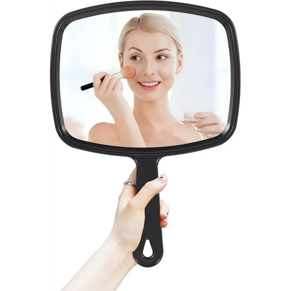 LQQBOX Handheld Mirror Hand Held Mirror Small Barber Mirrors,Personal Makeup Face Mirrors for Hair Stylist for Barber,Shower,Salon for Women Men Black(8.46" x 12.4")