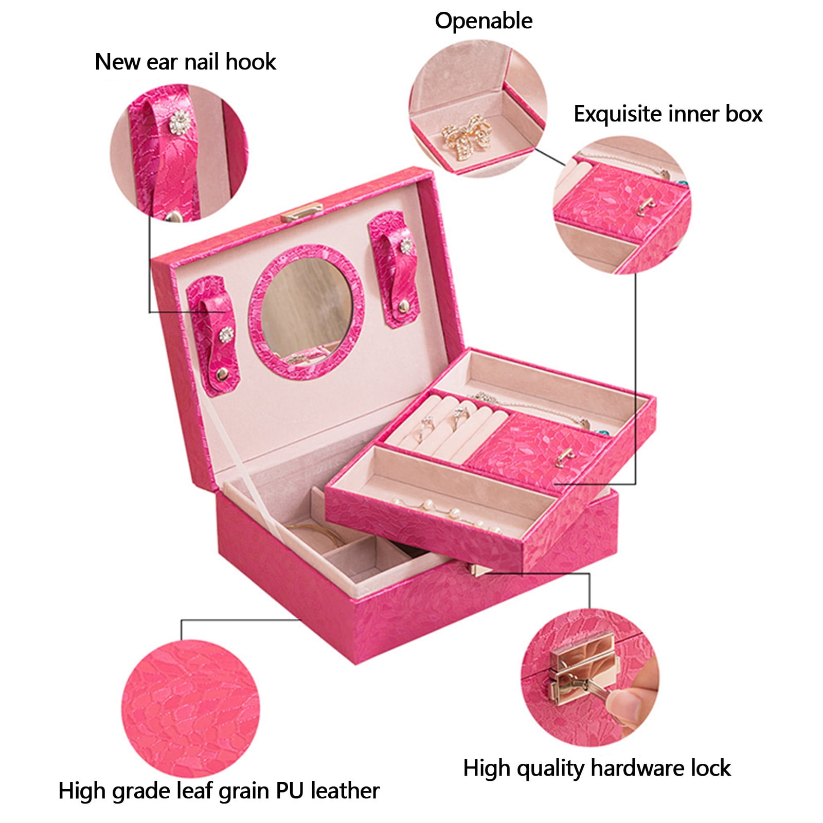 Jubipavy Jewelry Box With Lock And Mirror Jewelry Organizer Storage Case With 2-Layers Display For Earrings Bracelets Rings Watches