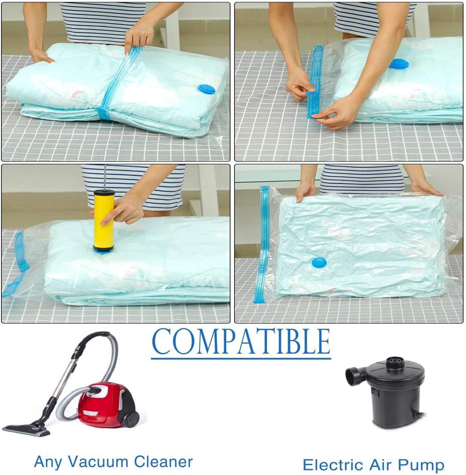 Premium Vacuum Storage Bags. 80% More Storage!Vacuum bags clothes for Travel! Double-Zip Seal and Triple Seal Turbo-Valve for Max Space Saving