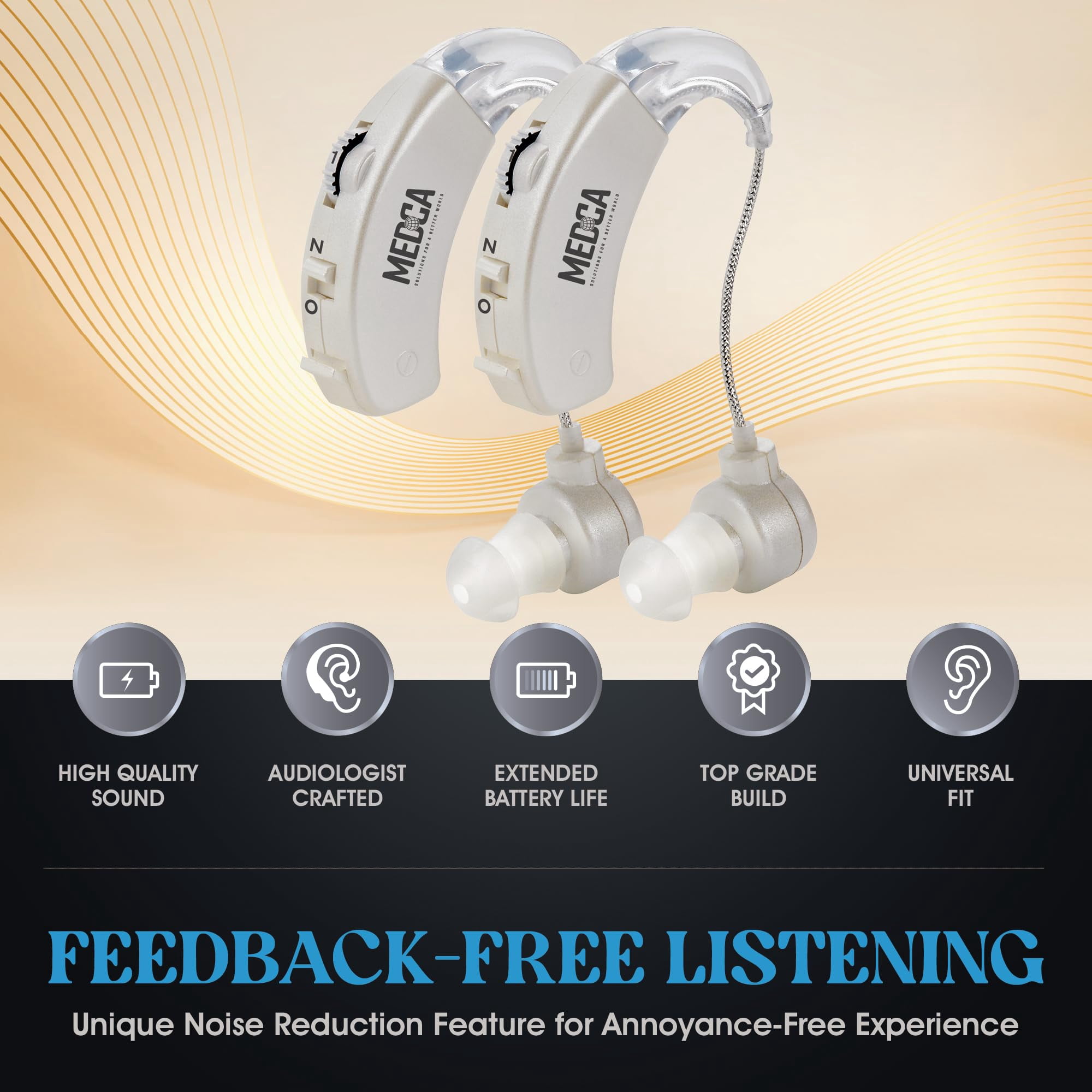 MEDca Digital Behind-the-Ear Hearing Amplifier Sound Enhancer - White