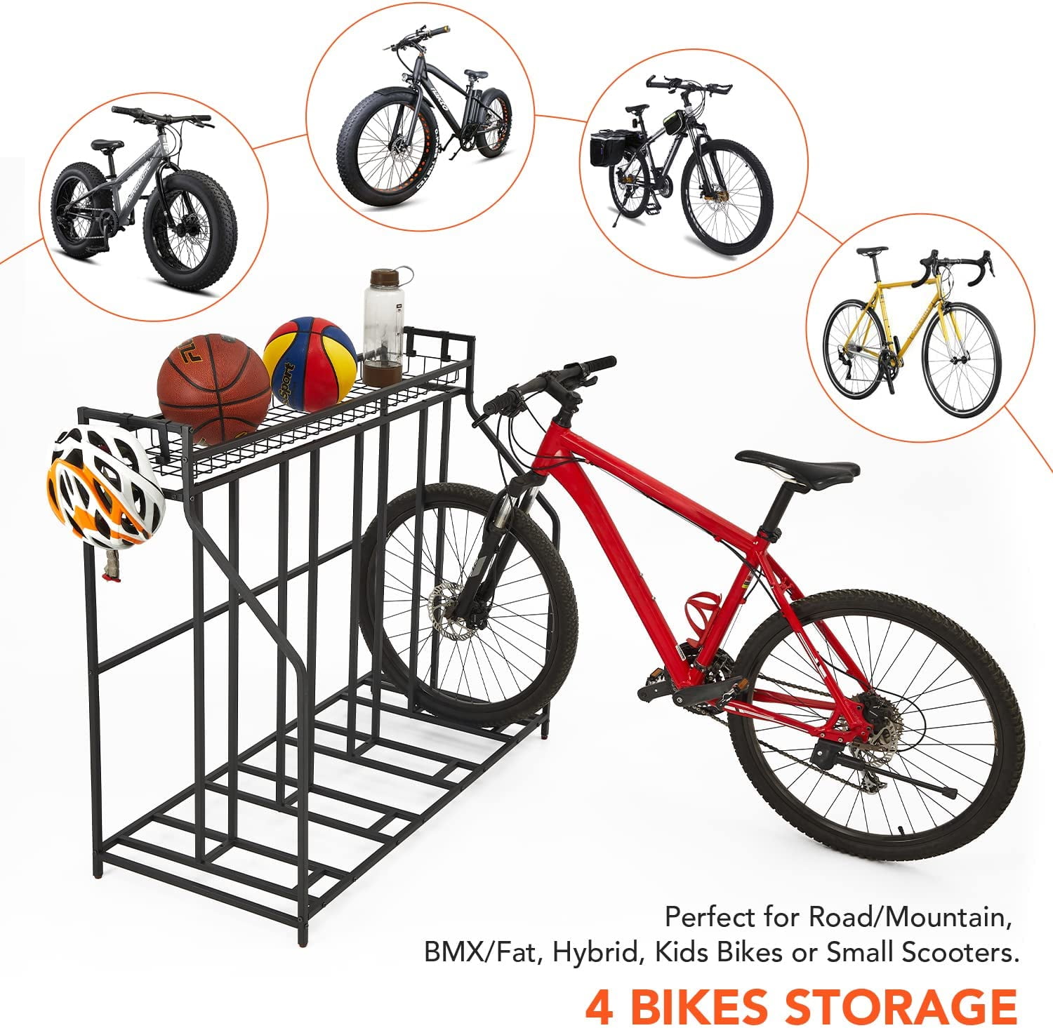 Free Shipping HEALTH LINE PRODUCT 4 Bike Stand Rack Indoor Bike Storage Bicycle Rack for Garage Metal Stability Floor Bicycle Station for Parking Mountain Road Hybrid Electric Fat Kids Bikes Scooters ...