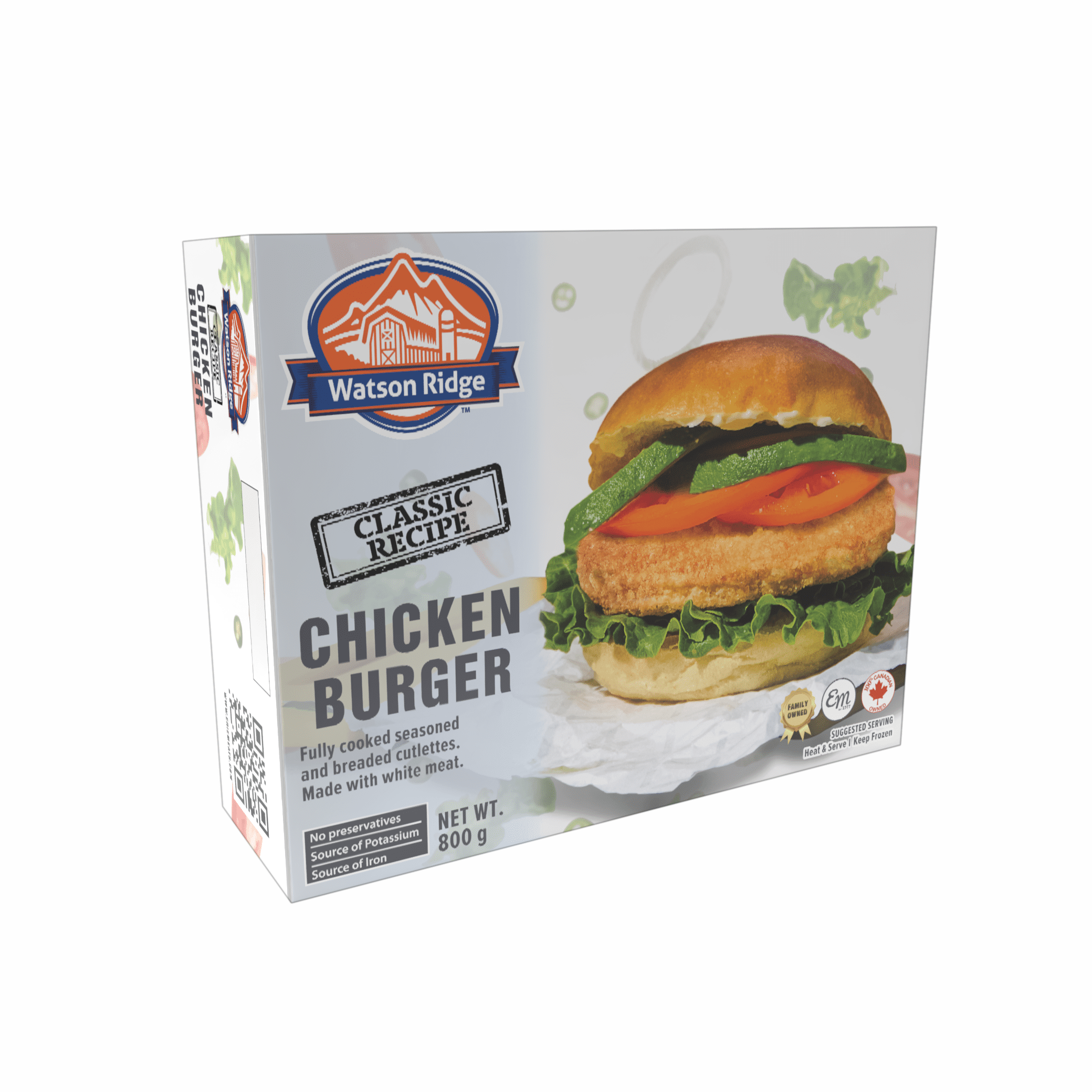 Burgers de poulet Watson Ridge 800 g de hamburger au poulet FC Watson Ridge