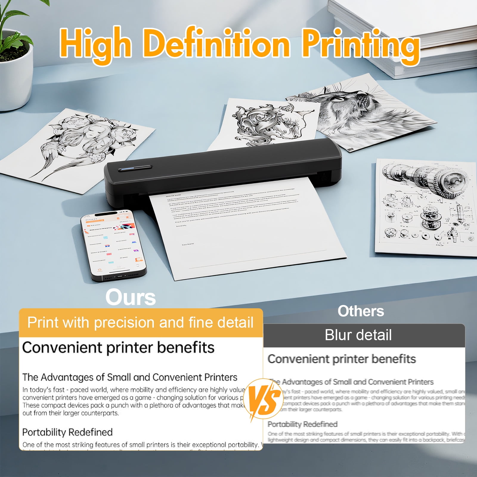 Chicarygo Thermal Printer, Portable Wireless Printer, Bluetooth Inkless for Travel Home Office School Use, Support US Letter/A4/A5/B5 Thermal Paper, Compatible with Android iOS Phone & Laptop