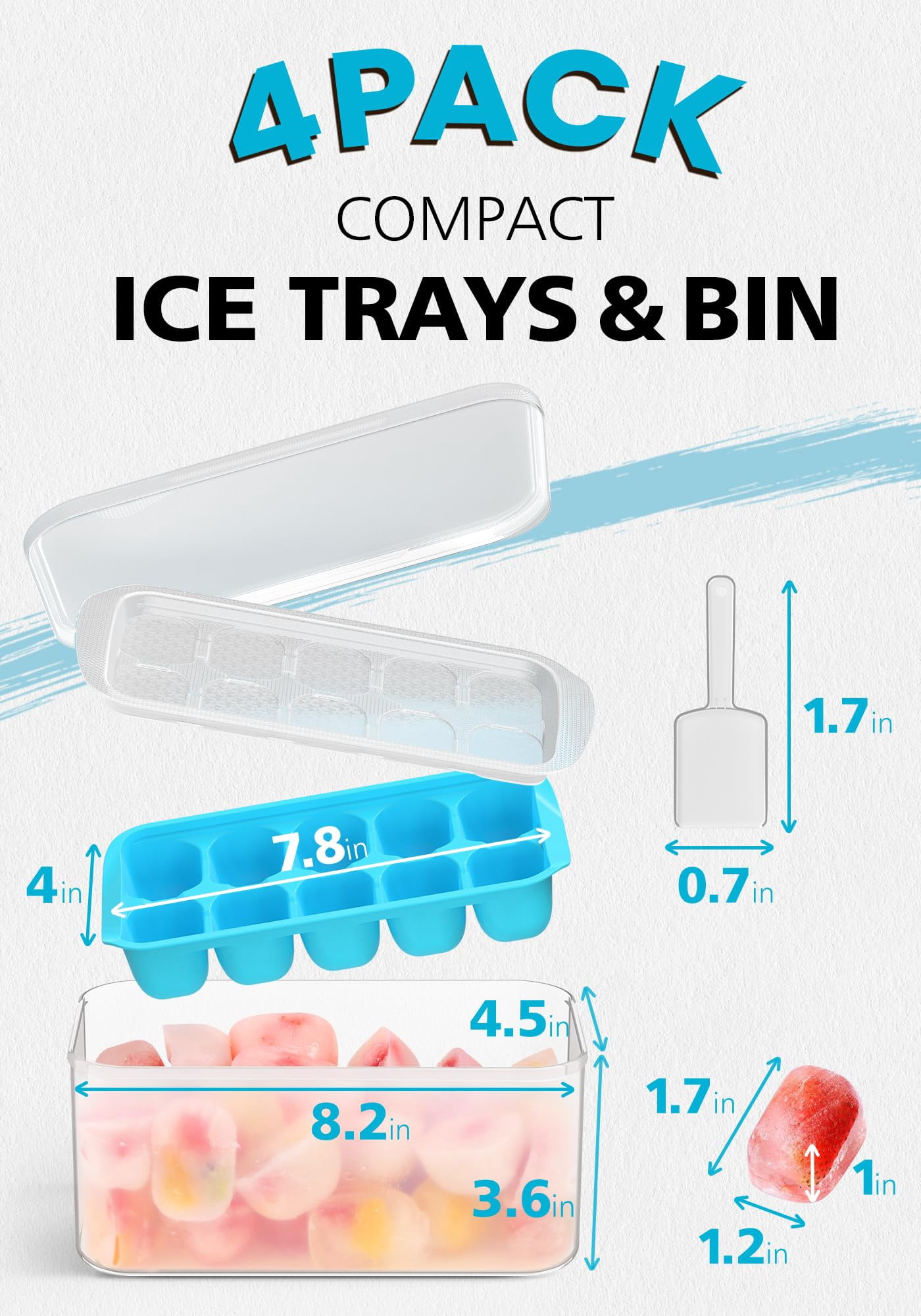 Ice Cube Tray With Lid And Bin - 4 Pack Bucket Kits  Stackable Silicone Trays For Freezer Easy Pop Out Bpa Free Cocktail Coffee Soup Food Rv Kitchen