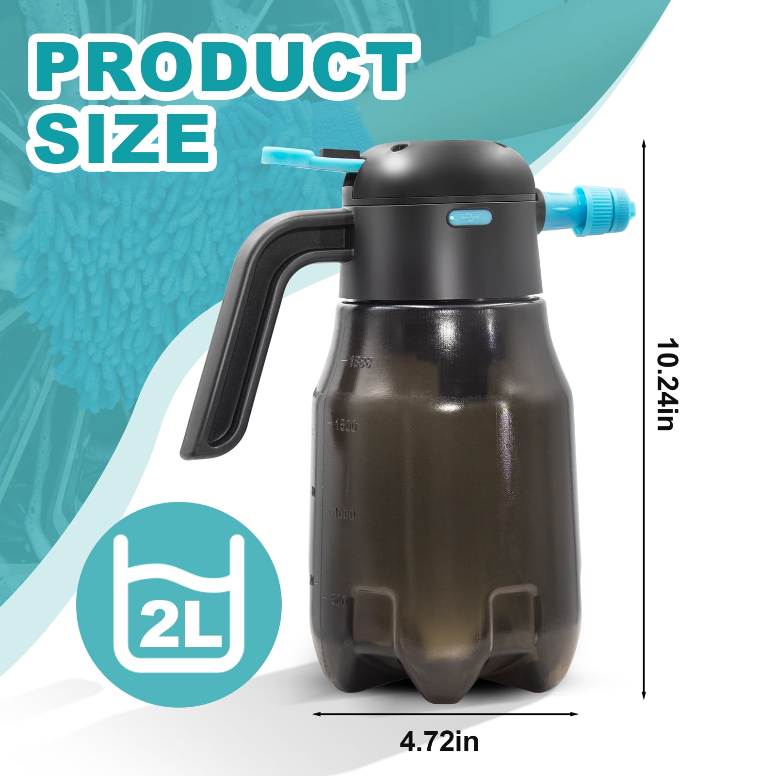SideKing Electric Foam Sprayer, Car Wash Foam Sprayer,60PSI, 68oz/2L Cordless, Rechargeable 4000mAh Battery Foam Blaster for Car Detailing, Garden, RV with Adjustable Nozzles