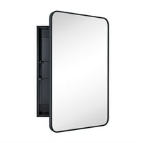 TEHOME Black Rectangle Recessed Stainless Steel Metal Framed Rounded Rectangular Bathroom Cabinet with Mirror 24x36''