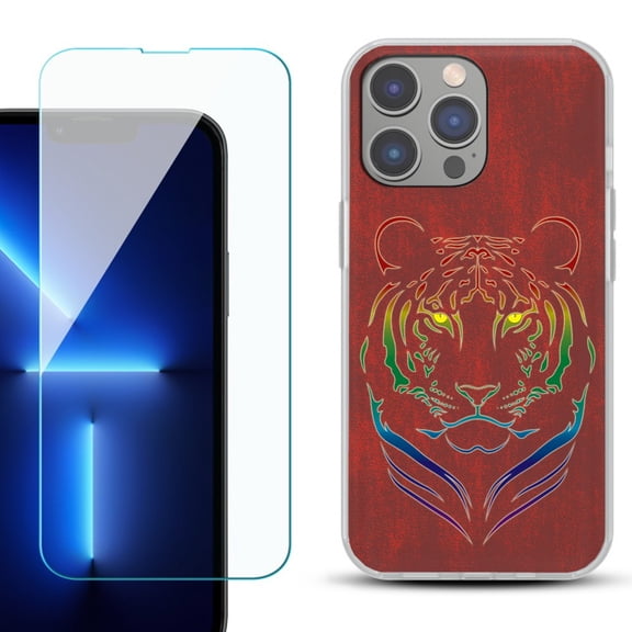 Slim-Fit Gel TPU Phone Case for iPhone 14 Pro Max, with Tempered Glass Screen Protector, by OneToughShield ® - Night Tiger