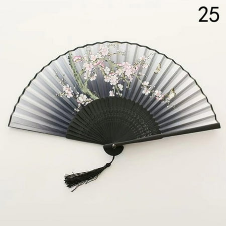 

Vintage Style Silk Folding Fan Chinese Japanese Pattern Art Craft Gift Home Decoration Ornaments Dance Hand Fan