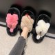 thumbnail image 5 of Pantuflas de felpa cruzadas con fondo grueso para otoño e invierno, para mujer, para uso exterior, de suela plana con colores a juego, cálidas pantuflas de algodón de felpa para el hogar, 5 of 6