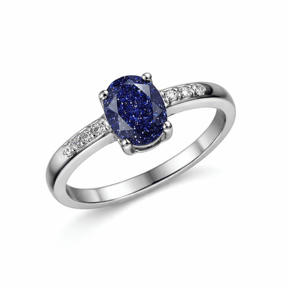 AFGEMSNJEWELLERY Beautiful Handmade Blue Sandstone Ring – 925 Sterling Silver Oval Blue Statement Ring for Women, Anniversary Gift Size - 4