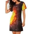 thumbnail image 2 of Wukai Tennis Ball On Fire And Water Print Women's Loose Short Sleeve Nightgown, Soft Sleep Dress for Comfortable Relaxation, Casual Lounge Wear, 2 of 6
