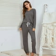thumbnail image 3 of Maynos Women's V-neck Solid Color Sleepwear Long Sleeves Top with Pants Pajama Set, S-2XL Gray, 3 of 7