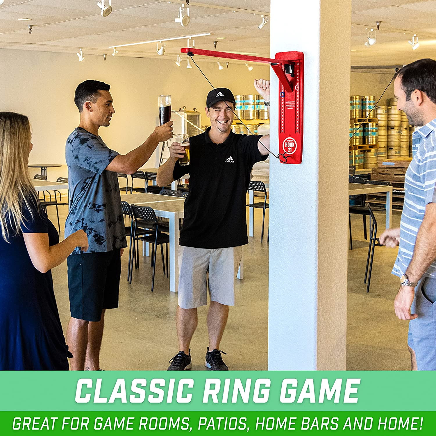 GoSports Hook21 Ring Swing Game - Indoor or Outdoor Ring Toss Game with Foldable Arm - Red