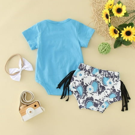 

kpoplk First Birthday Outfit Girl Toddler Baby Girls 4th of July Outfits Ruffle Sleeveless Romper American Flag Star Bodysuit Jumpsuit Headband(Blue)