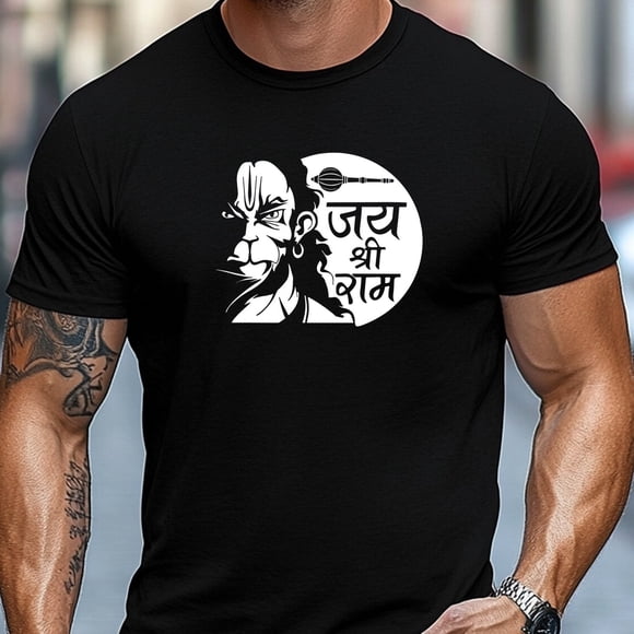Men'S T-Shirt, Easy And Clean, Relaxed And Casual, Featuring a Design of The Indian Deity Hanuman for Summer Leisure, with a Round Neck And Short Length,