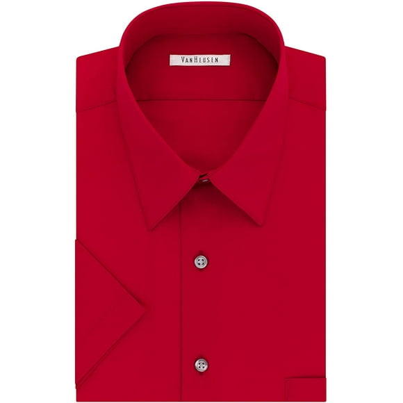 Van Heusen Mens Short Sleeve Dress Shirt Regular Fit Poplin Solid 15.5 Neck Flame