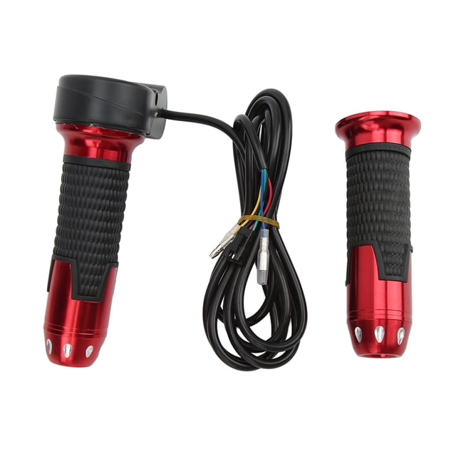 1 par de empuñaduras de acelerador de 12 V-99 V manillar de empuñadura de acelerador de giro universal con botón para scooters de bicicletas eléctricas rojo