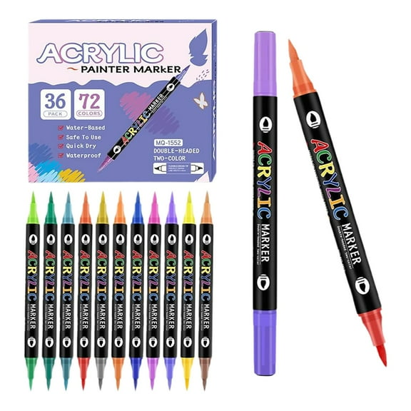 Clearance! Tip Acrylic Paint Markers 72 Colors Acrylic Paint Pens & Brush Tip Art For Rock Painting Wood Canvas Glass & Ceramic DIY Craft (36 Pack 72 Colors)10ml