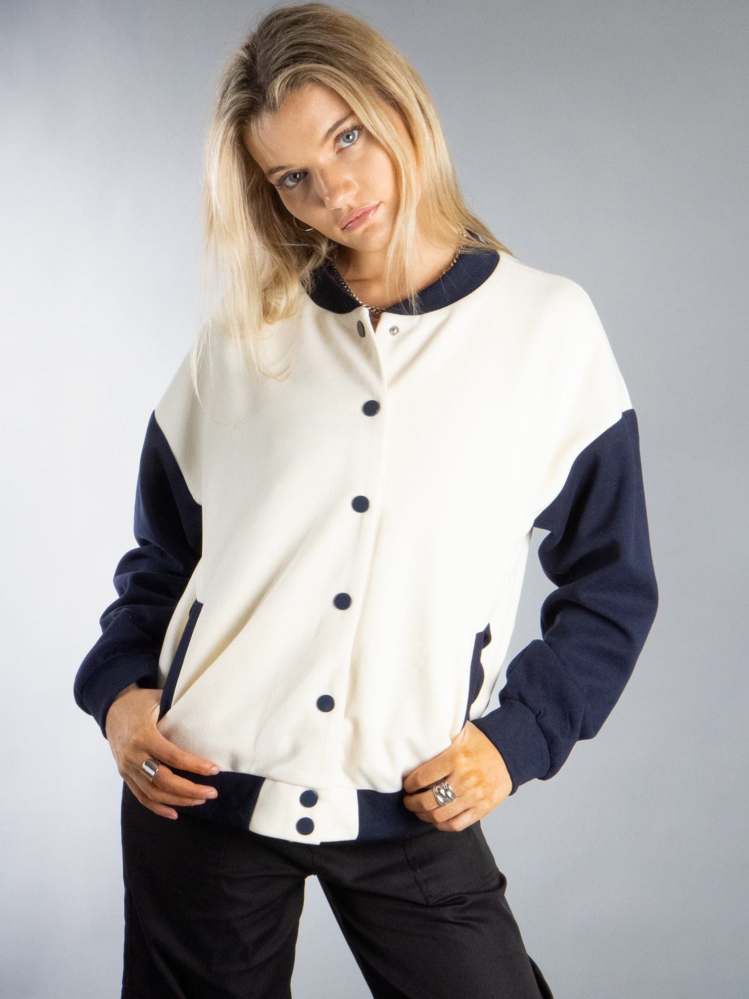DARING DIVA Women's Long Sleeve Button Down Oversized Jacket S Beige