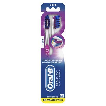 Oral-B 3D White Luxe Pro-Flex Manual Toothbrush, Soft Bristles, 2